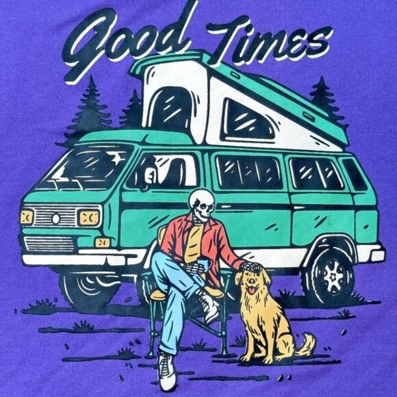 RoMwe Graphic Sweatshirt Purple Skull Man Dog Old Camper Long Sleeves Men Med - Picture 3 of 6